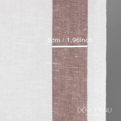 Žiarivo biela poloľanová látka s hnedými pásikmi, 50cm, na šitie kuchynských utierok