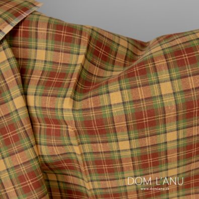 Ľanovo bavlnená látka s červenými, zelenými kockami, šírka 150cm