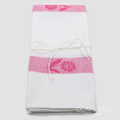 Ľanová kuchynská utierka s ružovými kvetmi a pruhmi 50x70cm