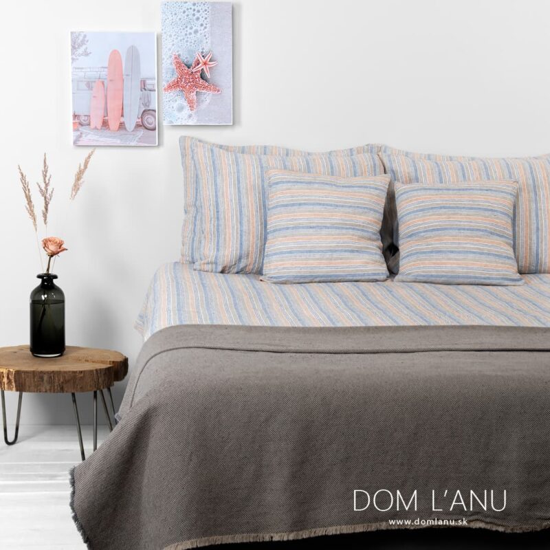 HAWAI poloľanov&aacute; posteľn&aacute; bielizeň hnedo-modro pruhovan&aacute;