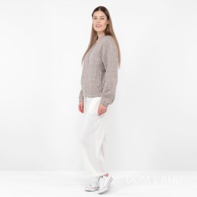 Ľanová hnedá bunda typu bomber so zipsom