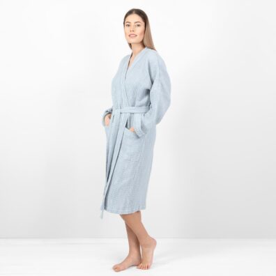 Ľanový župan ľadovej farby "vaflový"