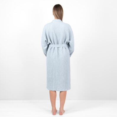 Poloľanový "vaflový" župan ľadovej farby bez kapucne