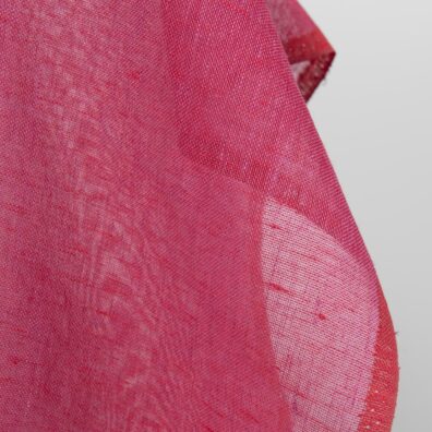 Priehľadná ľanová látka melanžová, tkaná šarlátová a tmavoružová priadza