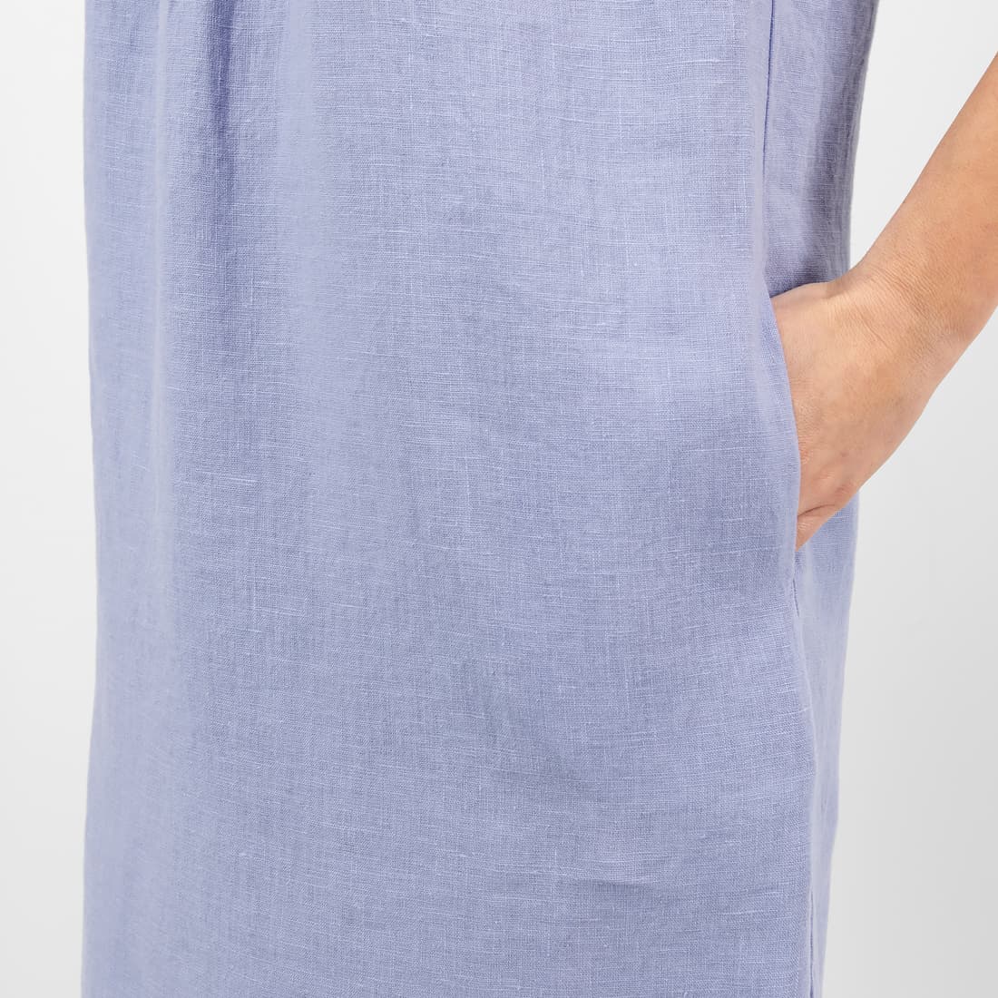 Ľanové svetlomodré šaty s vreckami