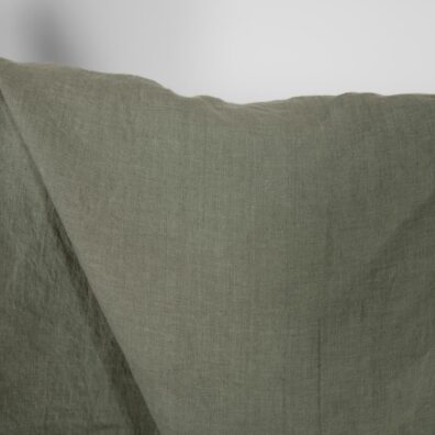 Ľanová tkanina sivozelená praná na odevy a bytový textil