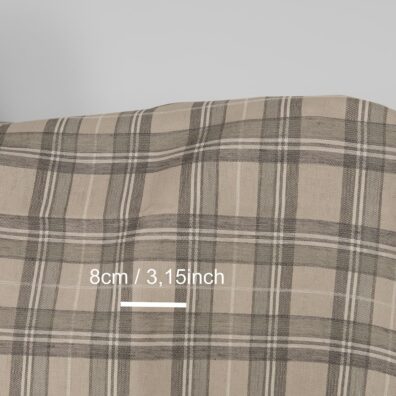 Béžová ľanová-bavlnená látka v káro na odevy, textil