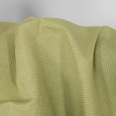Ľanovo-bavlnená látka so žltozeleným vzorom „rybia kosť“ na odevy a bytový textil