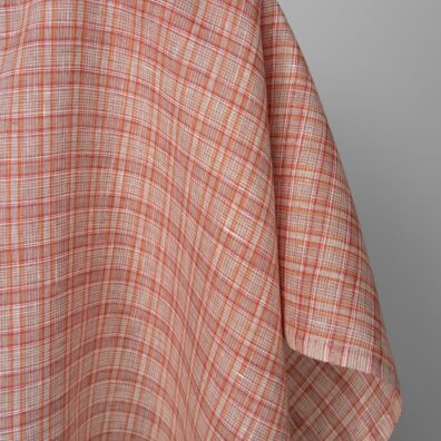 Ľanová ľahká látka s oranžovými kockami na odevy, bytový textil