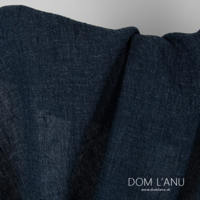 Ľanová látka tmavomodrá praná na odevy, bytový textil